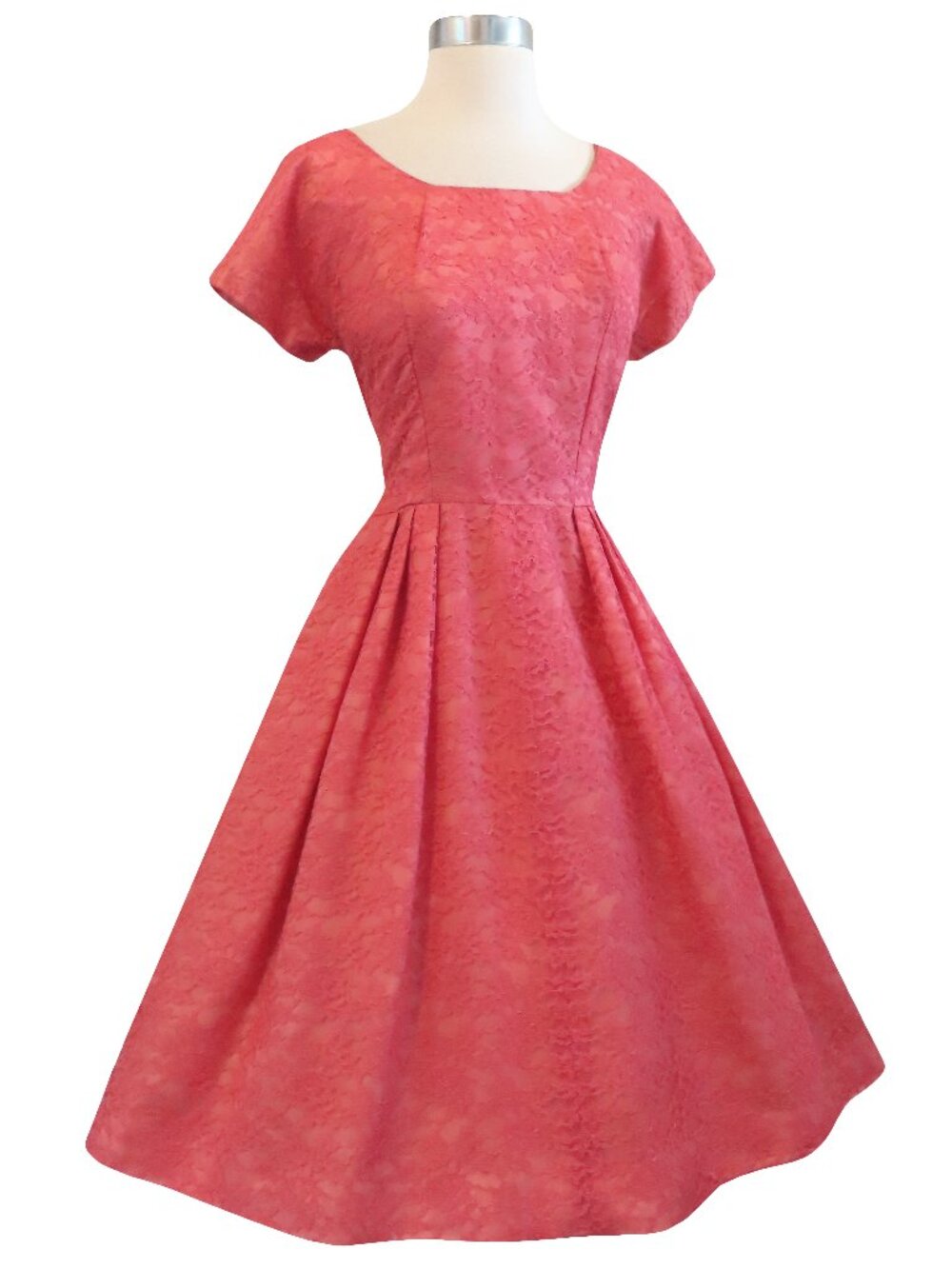 Vintage 50s Pink Lace Fit Flare Full Skirt Prom Pinup Swing Dance Party Dress S